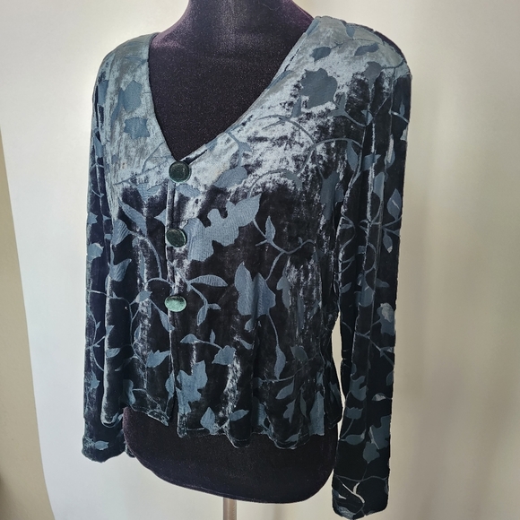 Vintage velvety emerald green sheer buttondown longsleeve top - Picture 12 of 14